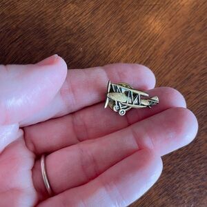 Vintage Gold Tone Biplane Lapel Pin Brooch Tie Tack